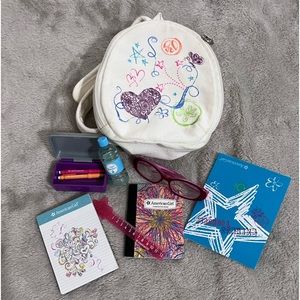 American Girl Doll White Canvas Bookbag With Accessories